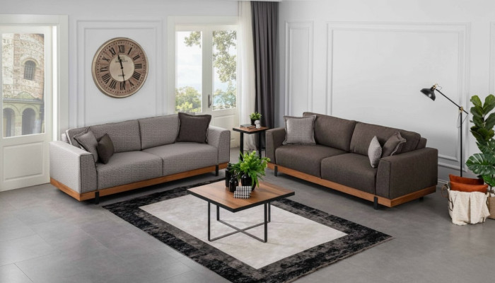 Set di divani di lusso Marrone Divano 3+3 posti Divano in tessuto Design di lusso