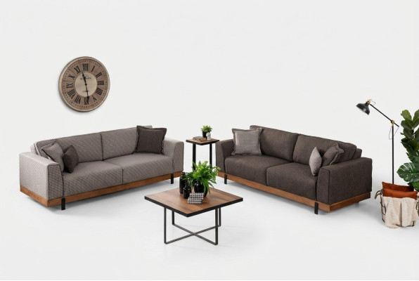 Set di divani di lusso Marrone Divano 3+3 posti Divano in tessuto Design di lusso