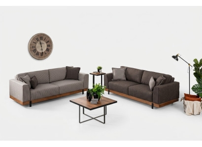 Set di divani di lusso Marrone Divano 3+3 posti Divano in tessuto Design di lusso