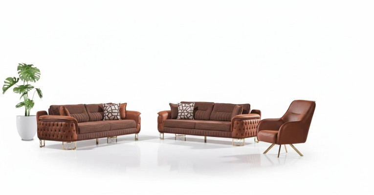 Divano Chesterfield marrone 3+3+1 posti divani design a tre pezzi