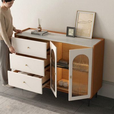 Mobile portaoggetti in legno moderno bianco, basso, nuovo per soggiorno.