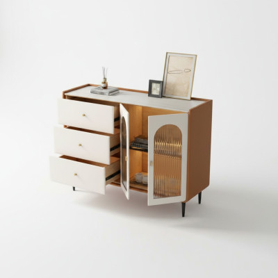 Mobile portaoggetti in legno moderno bianco, basso, nuovo per soggiorno.