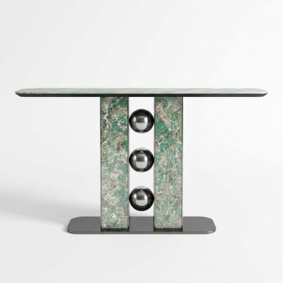 Moderno tavolo consolle di lusso in legno grigio da designer per il salotto, mobili nuovi.
