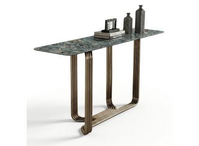 Tavolo console in legno, tavolo console di lusso in design di acciaio inossidabile.