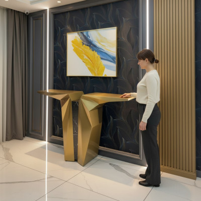 Legno Moderno Mobile Consolle in Oro Tavolo Stile Design Console Nuovo