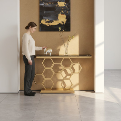Tavolo da console in acciaio inossidabile dorato, mobili da soggiorno, consolle 140 cm Nuovo.