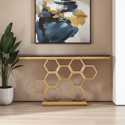 Tavolo da console in acciaio inossidabile dorato, mobili da soggiorno, consolle 140 cm Nuovo.