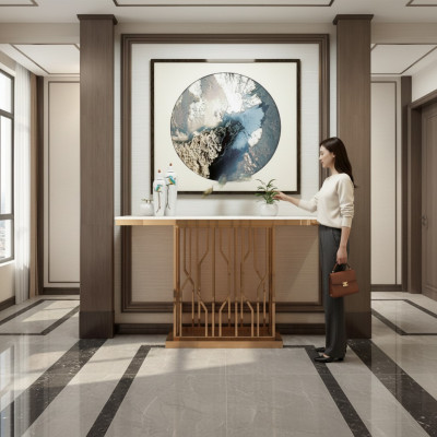 Tavolo consolle di lusso di design in acciaio inossidabile dorato moderno nuovo.