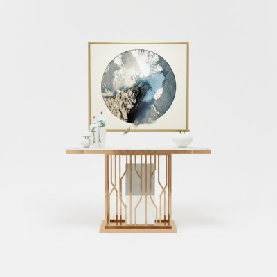 Tavolo consolle di lusso di design in acciaio inossidabile dorato moderno nuovo.