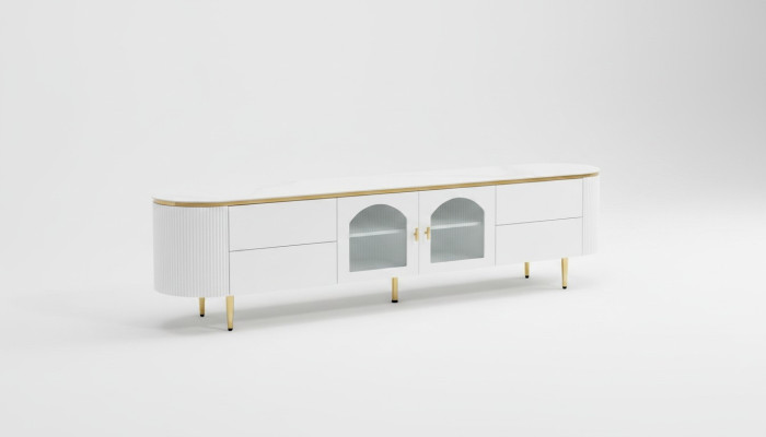 Supporto per televisore ovale rtv, mobile basso per tv, credenza per soggiorno in legno.