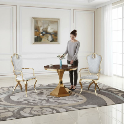 Tavolo da pranzo Mobili di lusso in legno Moderno Acciaio inossidabile Soggiorno Design Nuovo Oro