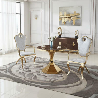 Tavolo da pranzo Mobili di lusso in legno Moderno Acciaio inossidabile Soggiorno Design Nuovo Oro