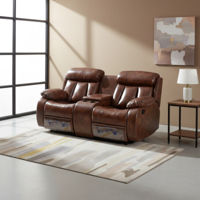 Divano a 2 posti Divano Imbottito Design Relax Funzione Soggiorno Marrone Nuovo