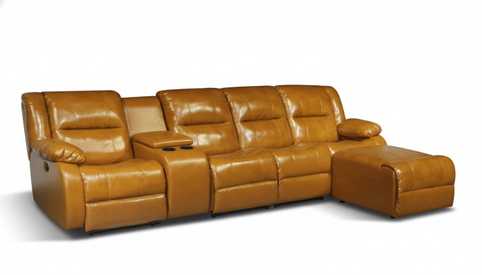 Divano 4 posti Divano Imbottito in Eco-pelle Marrone Pouf Nuovi