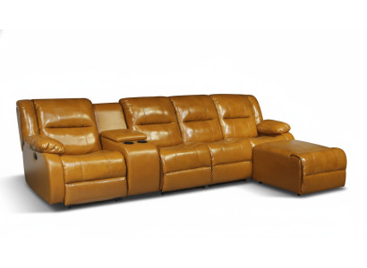 Divano 4 posti Divano Imbottito in Eco-pelle Marrone Pouf Nuovi