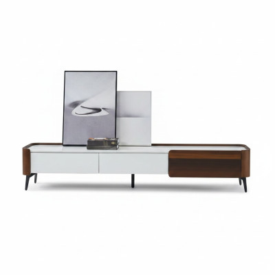 Supporto TV RTV Lowboard Bianco Tavolo in Legno Moderno Soggiorno Credenza