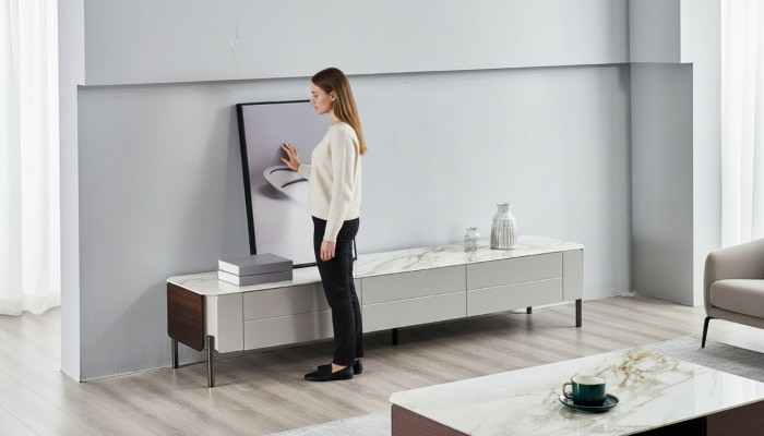 Mobile tv basso con stand tv Sideboard in legno moderno bianco, nuovo soggiorno