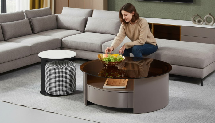 Tavolino da caffè in stile moderno di lusso, colore marrone.