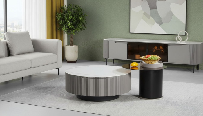 Set rotondo 2x tavolini da salotto tavolino da caffè tavolino da appoggio design soggiorno