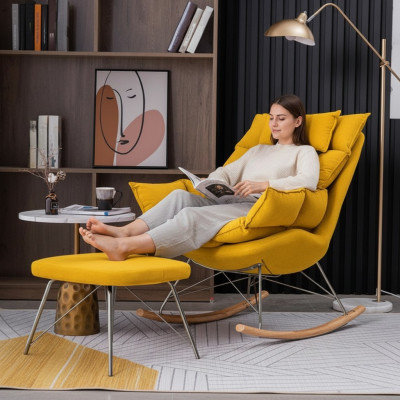 Poltrona con pouf Design lusso Tessuto Set di sedute Soggiorno Giallo