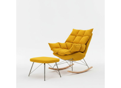 Poltrona con pouf Design lusso Tessuto Set di sedute Soggiorno Giallo