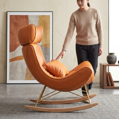 Divano design Poltrona Divano Imbottito di lusso in ecopelle 1 posto a sedere Nuovo Arancione