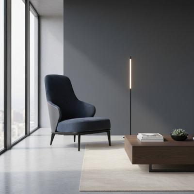 Sedia elegante con braccioli grigi scuri in legno naturale stile moderno