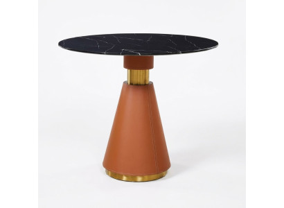 Tavolo rotondo in acciaio nero di stile moderno e lusso.