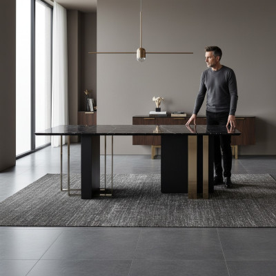 Tavolo da pranzo nero di design Mobili da soggiorno Tavolo di lusso 240x100 in legno