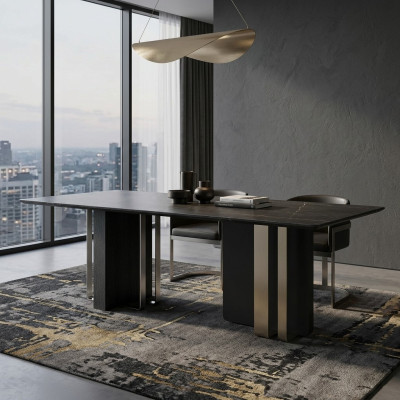 Tavolo da pranzo nero rettangolare in legno massello acciaio inossidabile Tavolo designer