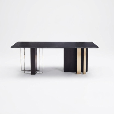 Tavolo da pranzo nero rettangolare in legno massello acciaio inossidabile Tavolo designer