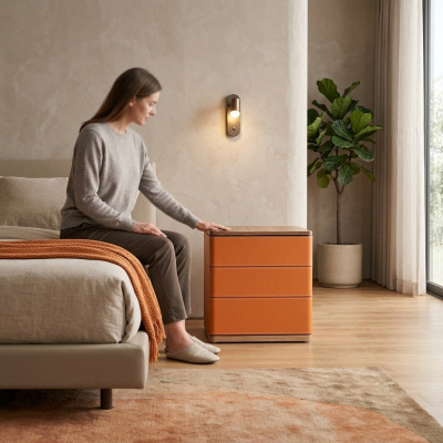 Design comodino per camera da letto nuovo materiale legno di lusso arancione