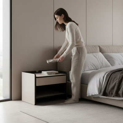 Camera da letto comodino Moderno Legno beige Tavolini da lusso Mobili