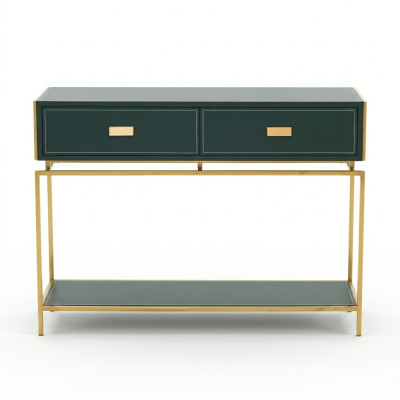 Tavolo console verde, mobile da soggiorno in legno acciaio inox, mobile da credenza di lusso