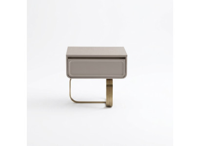 Comodino beige in acciaio inossidabile per camera da letto, tavolino in legno moderno.