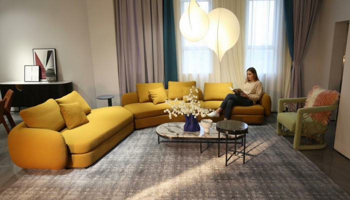Soggiorno mobili di lusso divano angolare a L design imbottito tessile