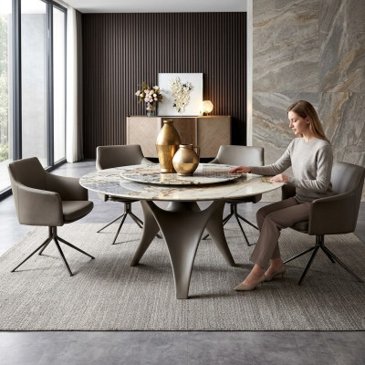 Tavolo da pranzo di lusso Tavoli rotondi Sala da pranzo Tavolo rotondo Materiale legno Tavoli