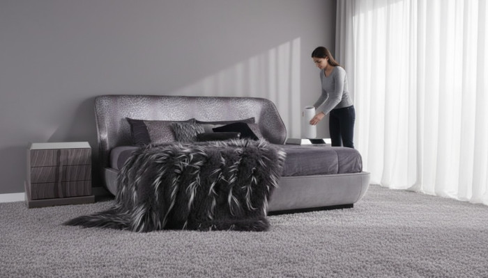 Grande insieme camera da letto grigia letto 2 comodini design letto matrimoniale in legno 3 pezzi
