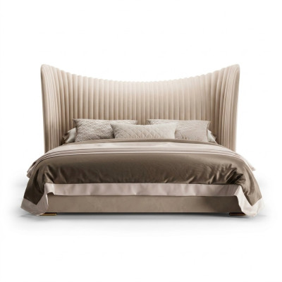 Letto matrimoniale beige in legno design, telai per letto da letto, mobili da camera da letto.