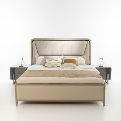 Camera da letto Letto Letti Design Letto matrimoniale Letto in legno naturale Struttura letto Beige