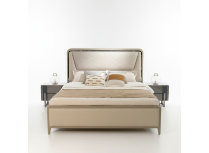 Camera da letto Letto Letti Design Letto matrimoniale Letto in legno naturale Struttura letto Beige