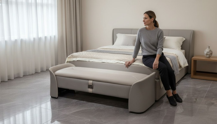 Grigio sgabello da camera in legno mobili cassapanca contenitore baule poggiapiedi