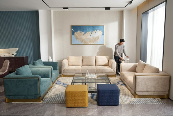 Salotto sofà composizione 3+3 posti moderno set design divano mobili.