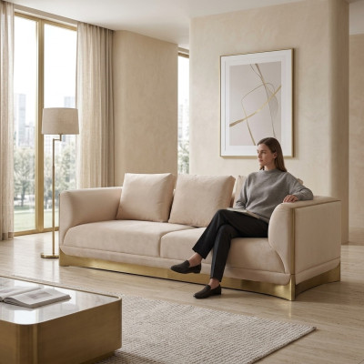Divano 3 posti divani soggiorno stile lusso moderno beige mobili