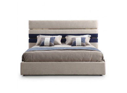 Moderno letto matrimoniale di design con cornice in legno Letto elegante Nuovo in Beige