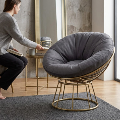 Poltrona Design Soggiorno Imbottita Legno Imbottita Moderna di Lusso Grigia