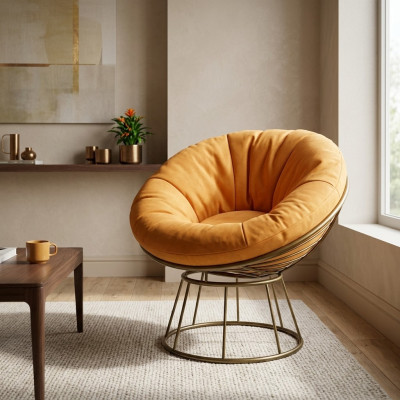 Poltrona Club Lounge Designer Imbottita 1 Posto Relax Singola Arancione