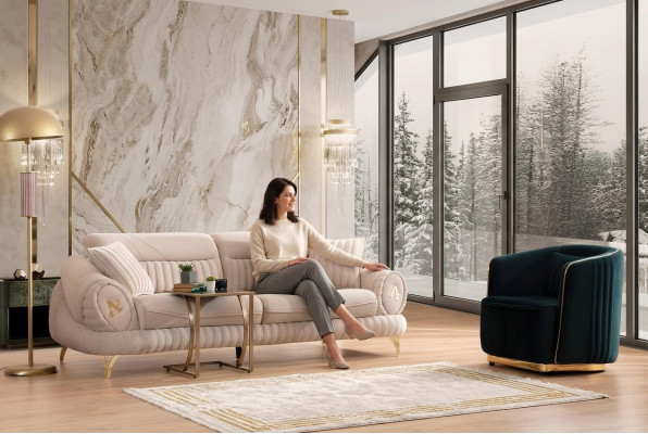 Divano 3 posti con poltrona Bianco Design elegante moderno di lusso