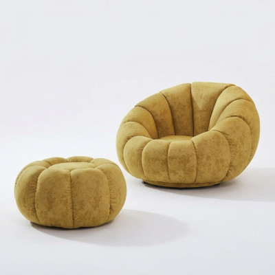 Poltrona Sedile Design Moderno Soggiorno Gialla Lusso Tessuto Imbottito Nuova
