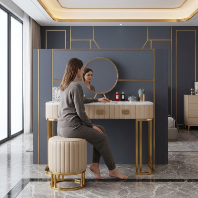 Tavolo trucco da designer con specchio da toeletta per il trucco, console da camera da letto nuovo